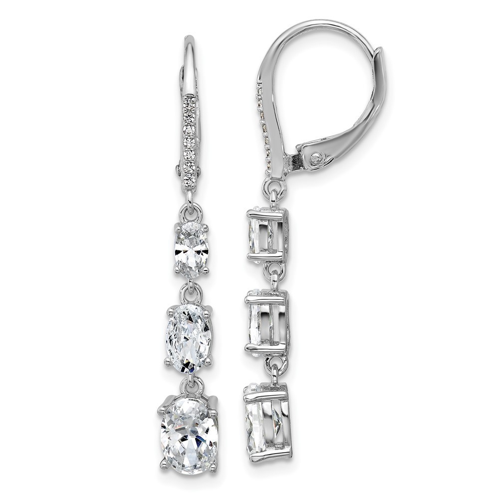 925 Sterling Silver Rh-Plated Polished Triple Oval Cz Leverback Dangle Earrings